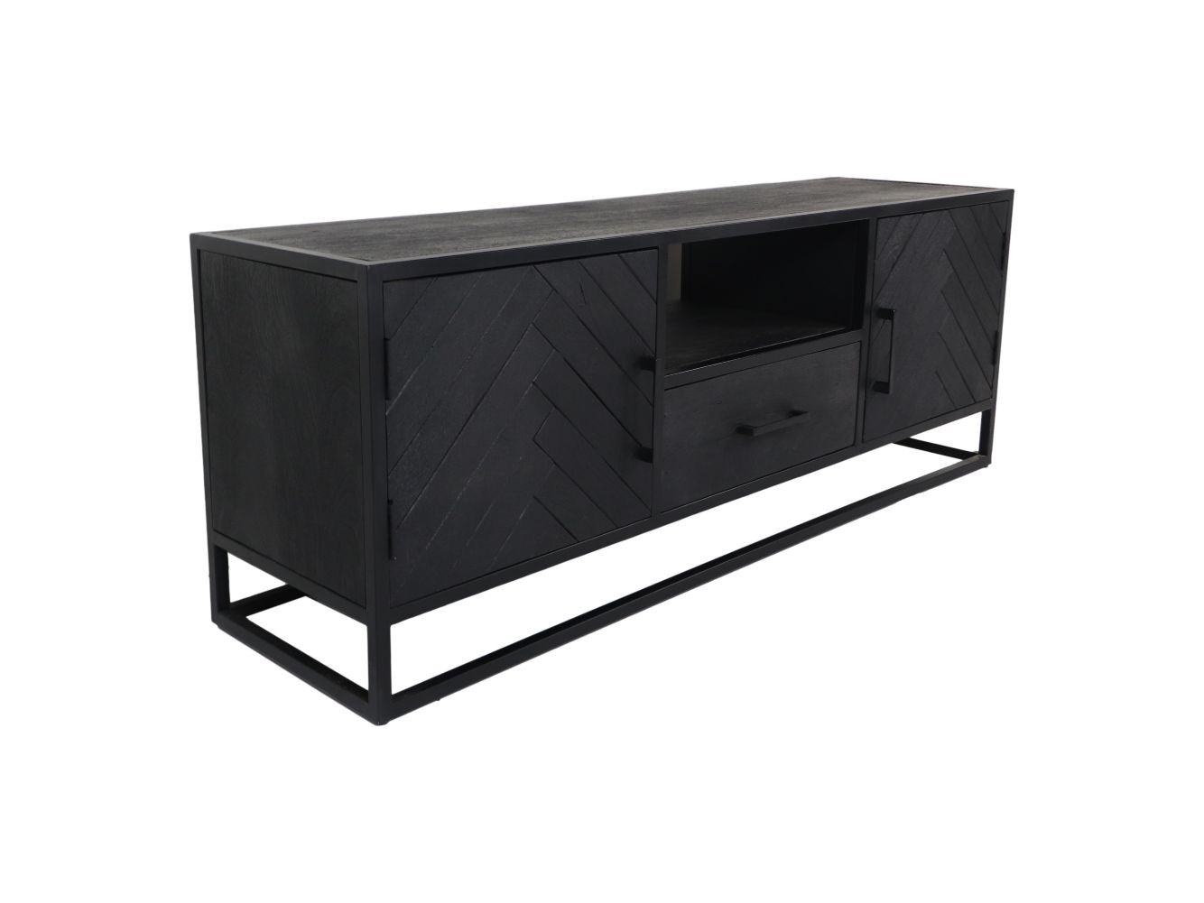 HSM Collection-TV Meubel Verona 2 Deur 1 La-150x40x55-Zwart-Mango/Metaal